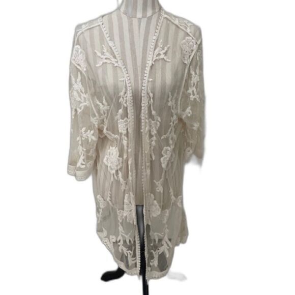 LUQ FROM Stitch Fix Sheer Lace Embroidered Cardigan - Picture 1 of 8